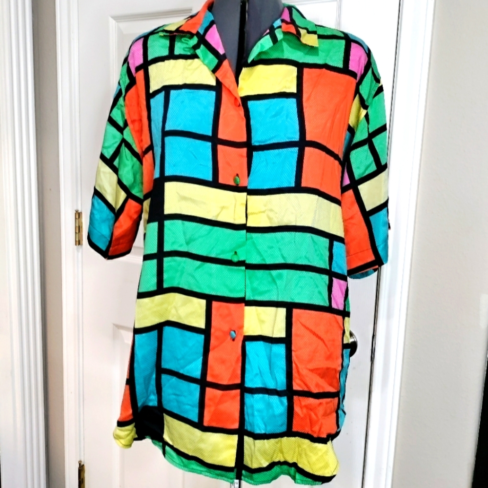 Vintage  80s Martinique color block women's blouse